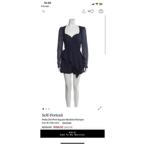 Self-Portrait polka dot corset romper size 2 - Picture 3 of 7